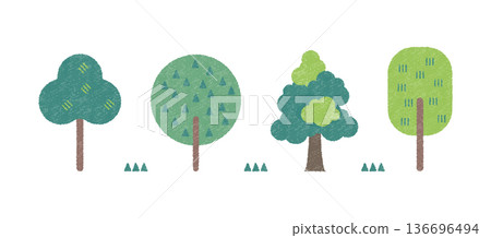 可愛的模擬風格樹插圖 01 可愛的模擬風格樹插圖 01 136696494