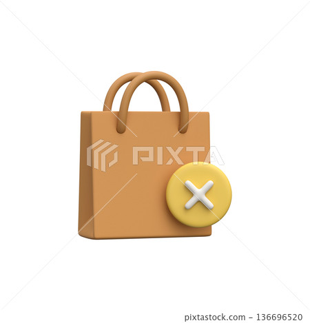 3D icon of a shopping bag with a cross. Cancel purchase icon. 3D icon of a shopping bag with a cross. Cancel purchase icon. 136696520