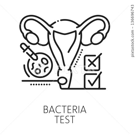 Bacteria test gynecology healthcare line icon or pictogram. Urinary healthcare sign, pregnancy and fertility vector symbol. Gynecology test and health examination icon with uterus, microbe or bacteria 136696743