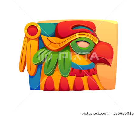 Aztec native Quetzalcoatl bird sculpture mobile game icon. Peruvian Aztec culture videogame object, arcade Maya mask or bas-relief vector item. Computer game icon or asset with Inca god statue 136696812