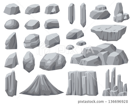 各種形狀的石頭和岩石插圖素材集向量圖 136696928