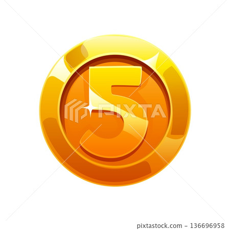 Pirate font or Caribbean corsairs typeface number, cartoon vector piracy type. Treasure gold money or golden coin in shape of number 5 Five for pirate font numeral or corsairs typeface typography Pirate font or Caribbean corsairs typeface number, cartoon vector piracy type. Treasure gold money or golden coin in shape of number 5 Five for pirate font numeral or corsairs typeface typography 136696958