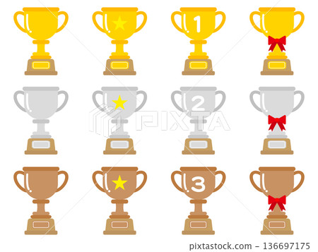 Simple trophy icon illustration material set Simple trophy icon illustration material set 136697175