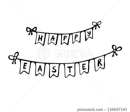 Happy Easter Hand Drawn Banner Illustration Set 136697193