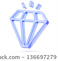 Glass hologram diamond 3d render icon. Shining jewel crystal stone reflect light, bright precious gem in outline style. Glowing treasure with blue purple gradient on white background. 3D illustration Glass hologram diamond 3d render icon. Shining jewel crystal stone reflect light, bright precious gem in outline style. Glowing treasure with blue purple gradient on white background. 3D illustration 136697279