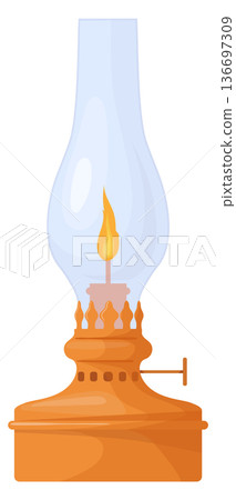 Kerosene lamp cartoon icon. Burning flame light Kerosene lamp cartoon icon. Burning flame light 136697309