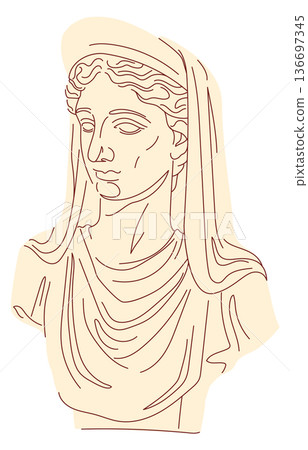 Stone woman bust in vintage culture hand drawn style Stone woman bust in vintage culture hand drawn style 136697345