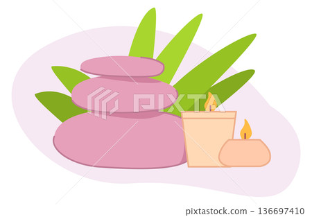 Spa stone tower and aroma candle. Relaxation concept Spa stone tower and aroma candle. Relaxation concept 136697410