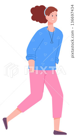 Street lifestyle color character. Casual woman walking Street lifestyle color character. Casual woman walking 136697434