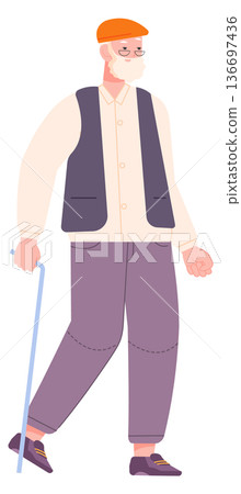 Walking senior man. Elderly activity color icon Walking senior man. Elderly activity color icon 136697436