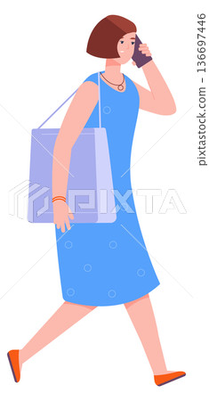 Summer fashion character. Casual street woman walking Summer fashion character. Casual street woman walking 136697446