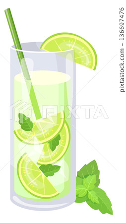 Mojito glass. Alcohol drink menu cartoon icon Mojito glass. Alcohol drink menu cartoon icon 136697476
