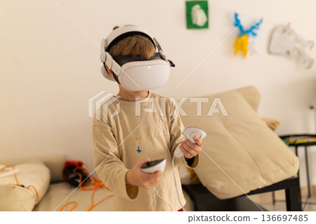 Child exploring virtual reality creative world Child exploring virtual reality creative world 136697485