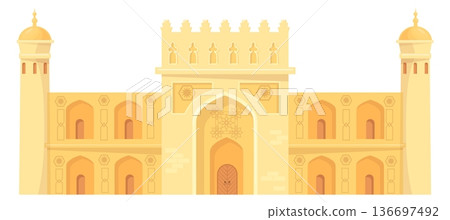 Arabian culture landmark. Cartoon eastern castle icon Arabian culture landmark. Cartoon eastern castle icon 136697492