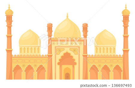 Arabian palace cartoon icon. Classic stone facade Arabian palace cartoon icon. Classic stone facade 136697493