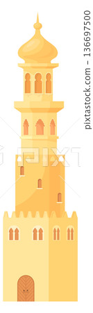 Eastern tower. Stone old building cartoon icon 136697500