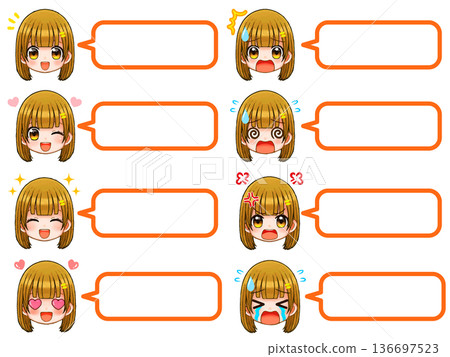 Q版長髮女孩動漫對話框插畫素材集 Q版長髮女孩動漫對話框插畫素材集 136697523