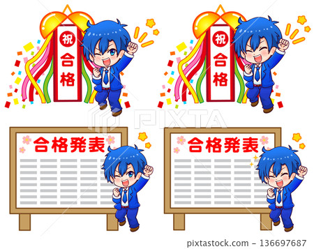 Happy high school boy chibi character illustration set Happy high school boy chibi character illustration set 136697687