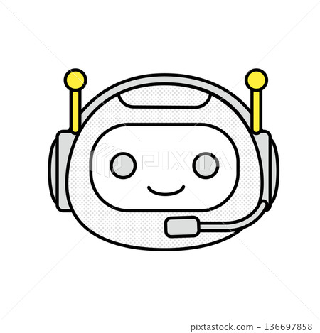 Simple chatbot front view isometric line drawing illustration 136697858