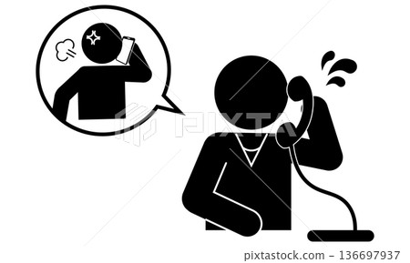 顧客在電話裡大喊大叫的象形圖（顧客騷擾） 136697937