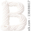 White letter B made of whipped cream with a swirling texture 136698017