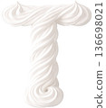 White whipped cream letter T with swirling texture 136698021