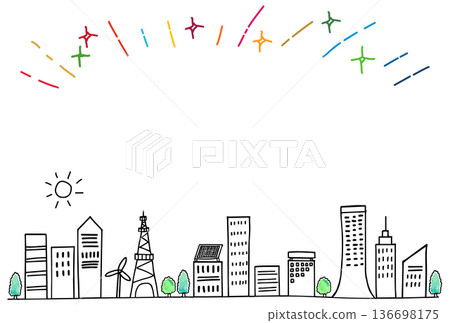 SDGs and ESG investment and development image cityscape hand-drawn line drawing 136698175