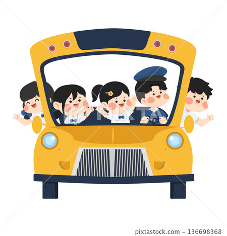Children Riding A School Bus Children Riding A School Bus 136698368