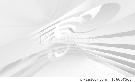 Minimal white abstract scene featuring flowing ribbons, 3d 136698562