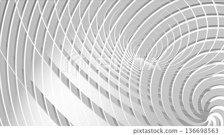 Abstract white spiral tunnel of repeating curved bands 3d 136698563