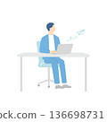 Image of a male business person sending an email with a paper airplane flying from his computer 136698731