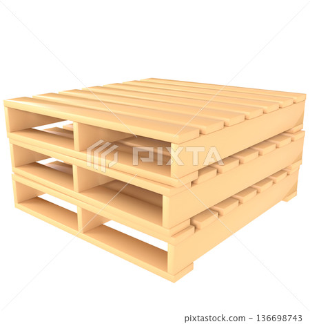 3D rendered illustration of stacked pallets used in the logistics industry 3D rendered illustration of stacked pallets used in the logistics industry 136698743