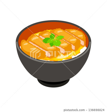 炸豬排蓋扁平插圖 炸豬排蓋扁平插圖 136698824