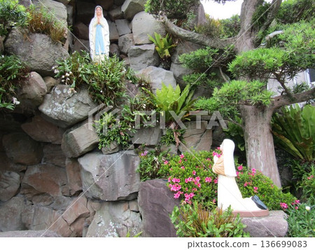 A statue of Mary inside the Gothic-style Hirado Xavier Memorial Church, a symbol of Hirado tourism in Hirado City, Nagasaki Prefecture A statue of Mary inside the Gothic-style Hirado Xavier Memorial Church, a symbol of Hirado tourism in Hirado City, Nagasaki Prefecture 136699083