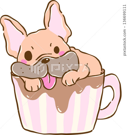 Sleepy French Bulldog Work From Home in a Coffee Cup Cartoon Hand Drawn Sleepy French Bulldog Work From Home in a Coffee Cup Cartoon Hand Drawn 136699111