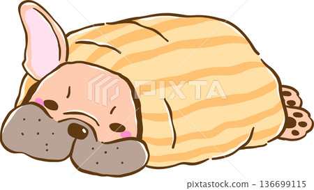 Sleepy French Bulldog Work From Home wrapped in Burrito Blanket Cartoon Hand Drawn Sleepy French Bulldog Work From Home wrapped in Burrito Blanket Cartoon Hand Drawn 136699115