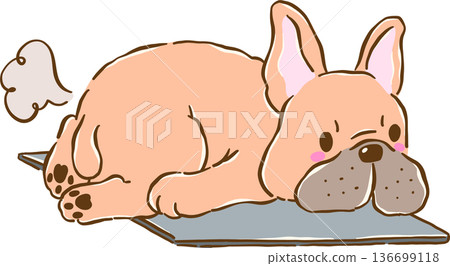 Grumpy French Bulldog Work From Home Sploot on Laptop Cartoon Hand Drawn 136699118