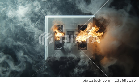 Electrical Socket Fire Hazard with Flames and Smoke Risk Electrical Socket Fire Hazard with Flames and Smoke Risk 136699159