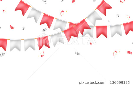 Vector illustration of a red and white party flag background for a celebration. Vector illustration of a red and white party flag background for a celebration. 136699355
