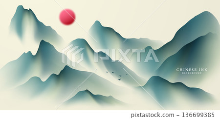 Modern vector illustration design depicting beautiful Chinese ink landscape paintings. 136699385