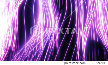 Abstract flowing purple neon light waves forming dynamic glowing lines on a dark background, symbolizing energy, motion, and futuristic digital technology Abstract flowing purple neon light waves forming dynamic glowing lines on a dark background, symbolizing energy, motion, and futuristic digital technology 136699701