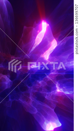 Vibrant purple and pink plasma glow with crystalline light beams, creating a futuristic abstract energy texture with cosmic atmosphere 136699707