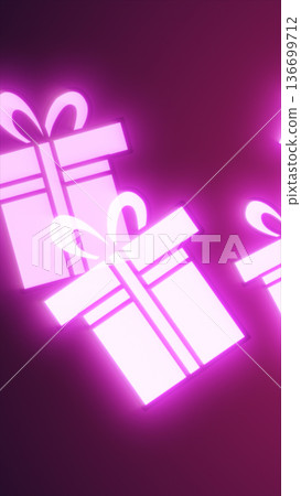 Vibrant pink neon gift icons glowing on a soft gradient backdrop, creating a festive modern atmosphere Vibrant pink neon gift icons glowing on a soft gradient backdrop, creating a festive modern atmosphere 136699712