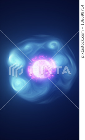 Abstract glowing energy core surrounded by flowing blue plasma waves, symbolizing power, science, and futuristic energy dynamics in a deep space environment Abstract glowing energy core surrounded by flowing blue plasma waves, symbolizing power, science, and futuristic energy dynamics in a deep space environment 136699714