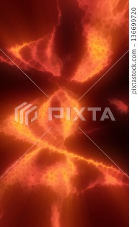 Intense fiery abstract structure with glowing orange-red energy veins forming a dynamic geometric pattern Intense fiery abstract structure with glowing orange-red energy veins forming a dynamic geometric pattern 136699720