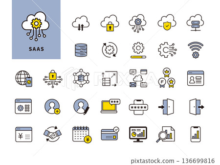 用於 SaaS 管理螢幕和雲端服務操作的圖示集 136699816