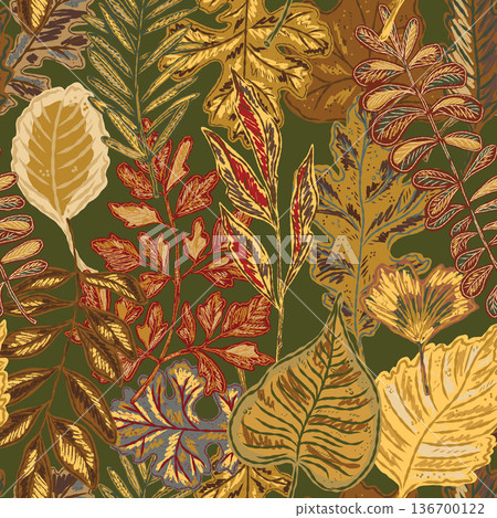 seamless pattern with tropical leaves 136700122