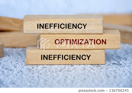 Inefficiency and Optimization text on wooden blocks representing improving processes to reduce waste and boost efficiency Inefficiency and Optimization text on wooden blocks representing improving processes to reduce waste and boost efficiency 136700245
