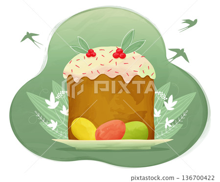 Easter cake with painted eggs, postcard 136700422