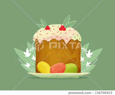 Easter cake with painted eggs, poster 136700423